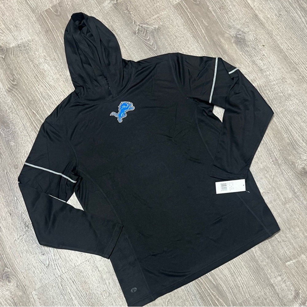 Black Hoodie with Detroit Lions Logo light athletic fabric